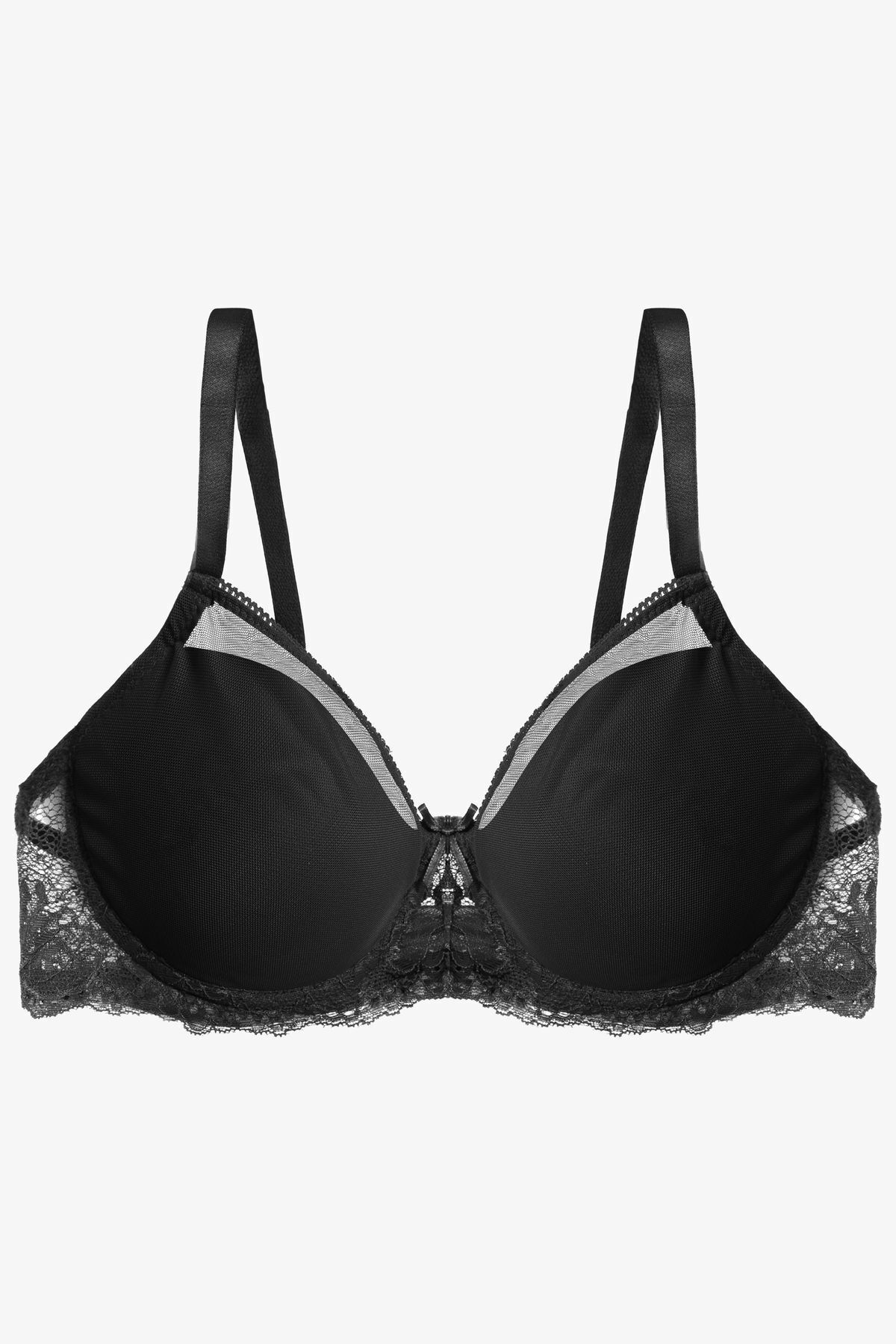 Sevgililer Günü Temalı Kadın Tül Detaylı Dolgusuz Toparlayıcı Minimizer Sütyen Siyah - 80B - Siyah - 80B