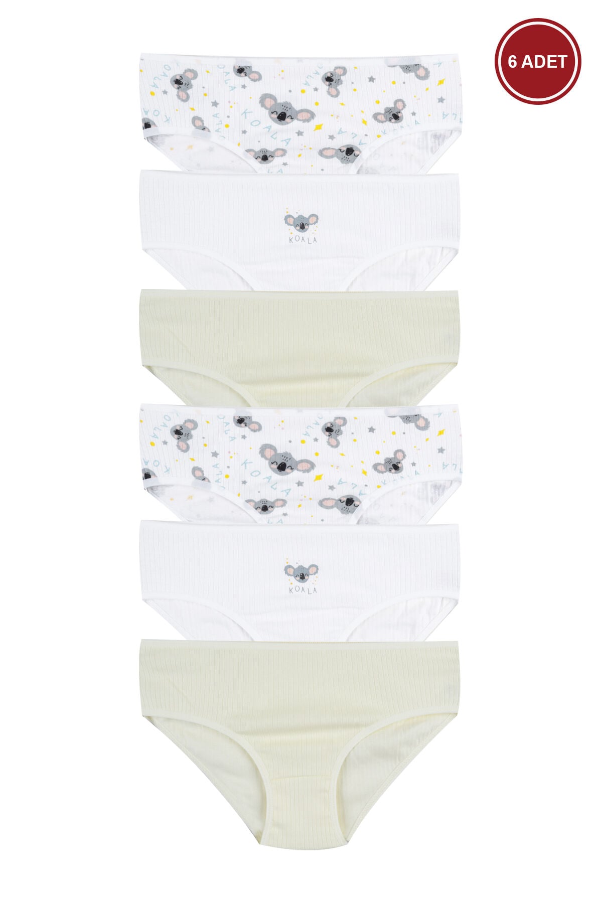 Kız Çocuk Pamuklu Fitilli 6'lı Desenli Slip Yeşil - Beyaz - 9-11 Yaş