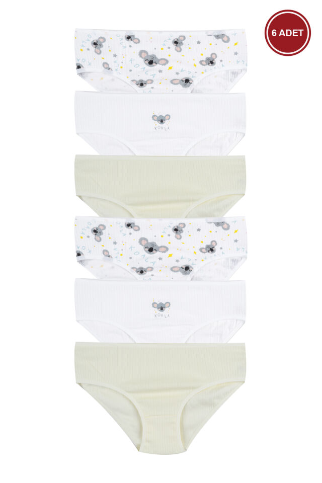 Kız Çocuk Pamuklu Fitilli 6'lı Desenli Slip Yeşil - Beyaz - 9-11 Yaş