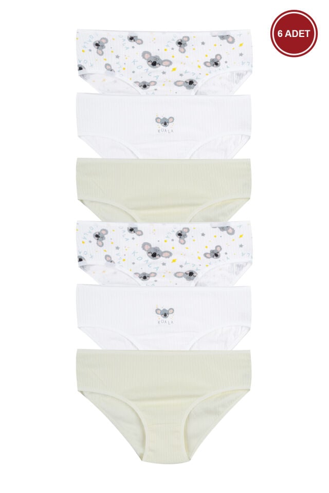 Kız Çocuk Pamuklu Fitilli 6'lı Desenli Slip Yeşil - Beyaz - 9-11 Yaş