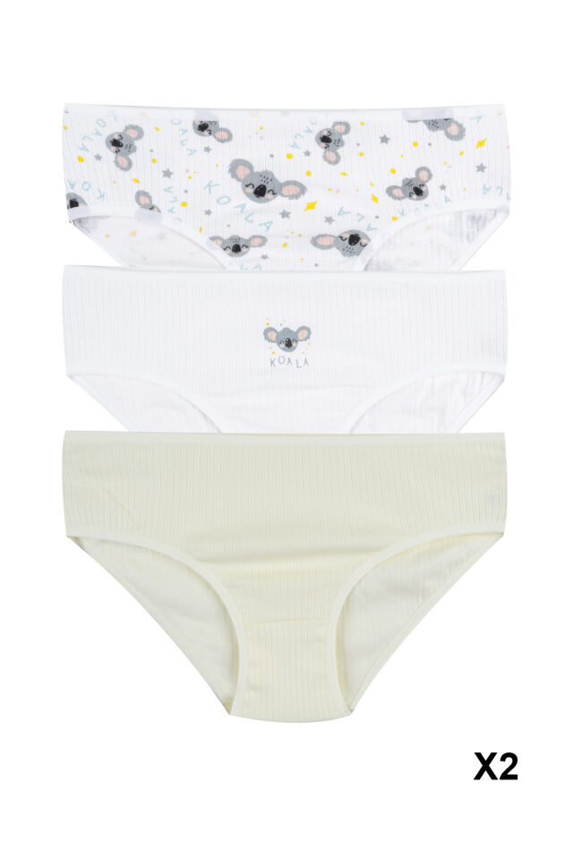 Kız Çocuk Pamuklu Fitilli 6'lı Desenli Slip Yeşil - Beyaz - 9-11 Yaş