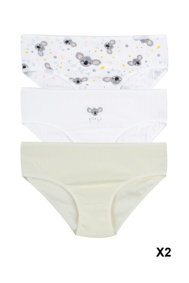 Kız Çocuk Pamuklu Fitilli 6'lı Desenli Slip Yeşil - Beyaz - 9-11 Yaş