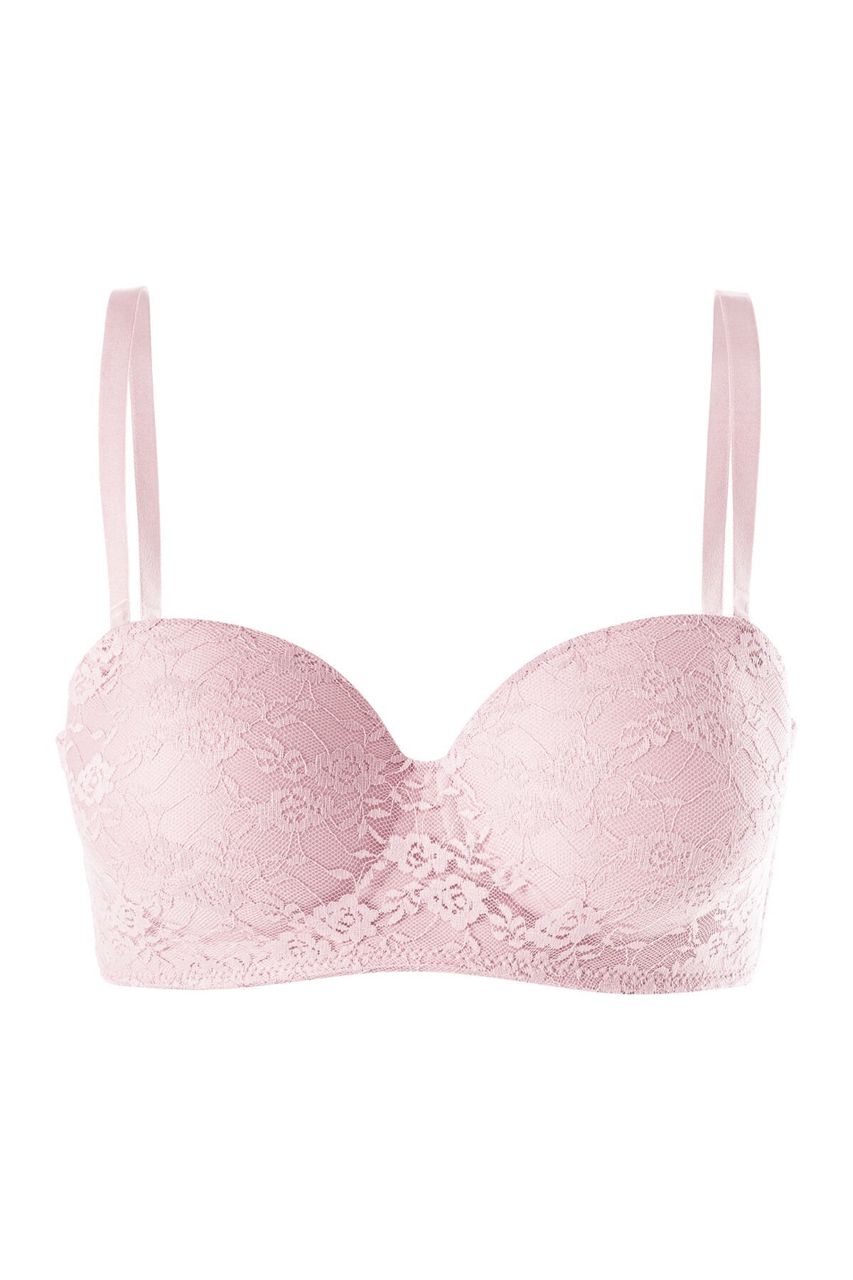 Kadın Dolgusuz Lez Dantelli Desteksiz Straplez Sütyen Pembe - 95B