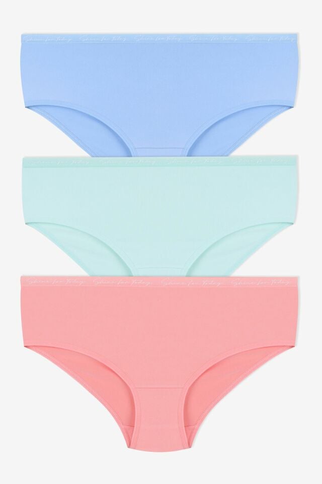 Kadın 3'lü Yazılı Lastikli Renkli Külot