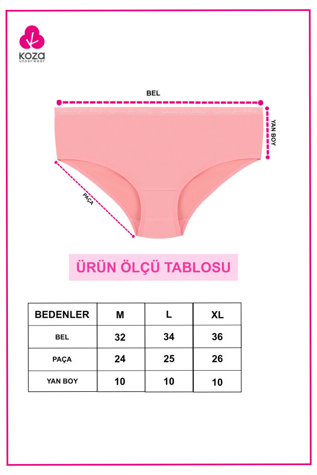 Kadın 3'lü Yazılı Lastikli Renkli Külot KO1003MKR-1 Buz Mavi - Su Yeşili - Turuncu - L
