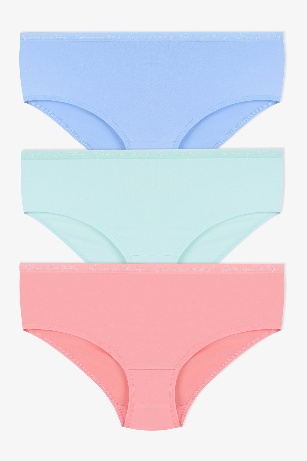 Kadın 3'lü Yazılı Lastikli Renkli Külot KO1003MKR-1 Buz Mavi - Su Yeşili - Turuncu - XL