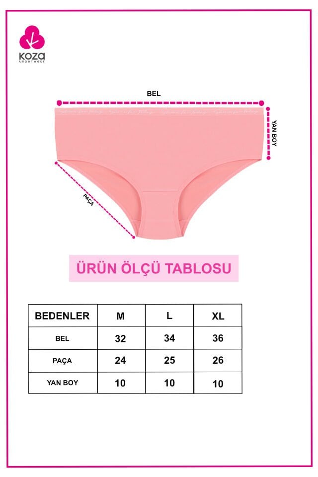 Kadın 3'lü Yazılı Lastikli Renkli Külot KO1003MKR-1 Buz Mavi - Su Yeşili - Turuncu - XL