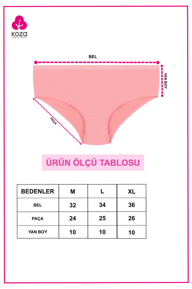 Kadın 3'lü Yazılı Lastikli Renkli Külot KO1003MKR-1 Buz Mavi - Su Yeşili - Turuncu - M