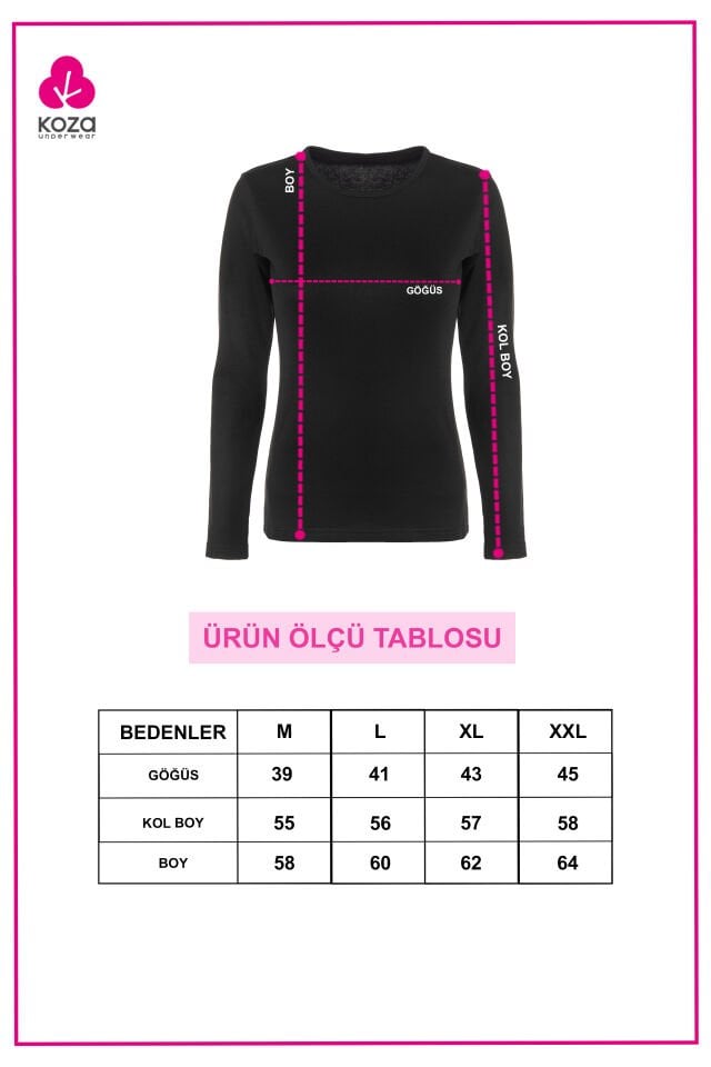 Kadın Kışlık Pamuklu Termal Üst Siyah - XL