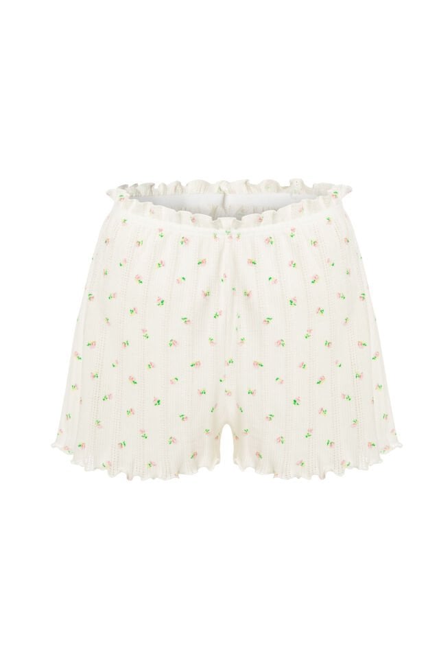 Kadın Çiçek Desenli Gül Fiyonklu İp Askılı Şort Takım Yeşil- Pembe - XL