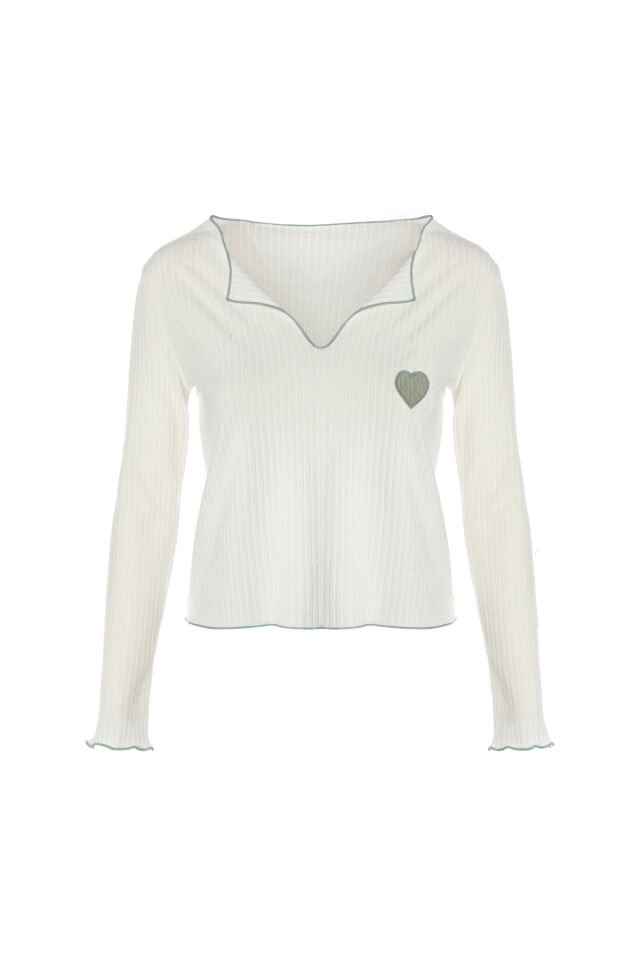 Kadın Soft Touch Fitilli Uzun Kollu Pijama Takımı Yeşil - Ekru - XL