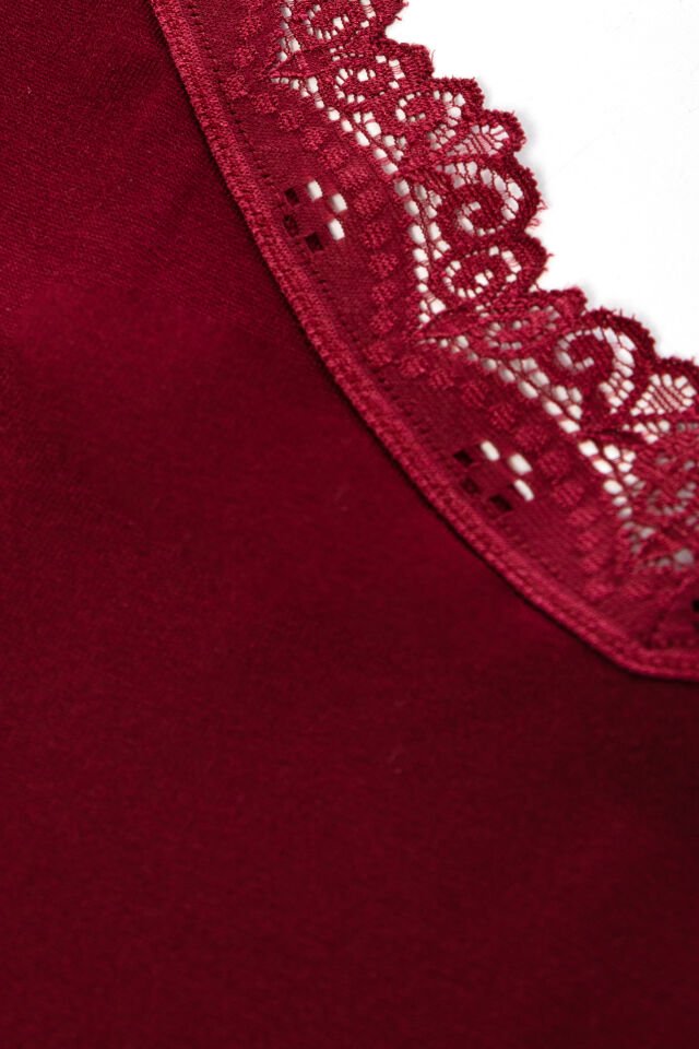 Kadın Viskon Yumuşak Dokulu Dantelli İp Askılı Şortlu Pijama Takımı Bordo - XL