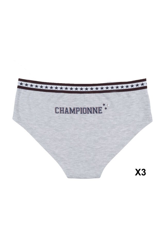 Kadın Pamuklu 6'lı Külot Mavi -  Gri  Melanj - XL