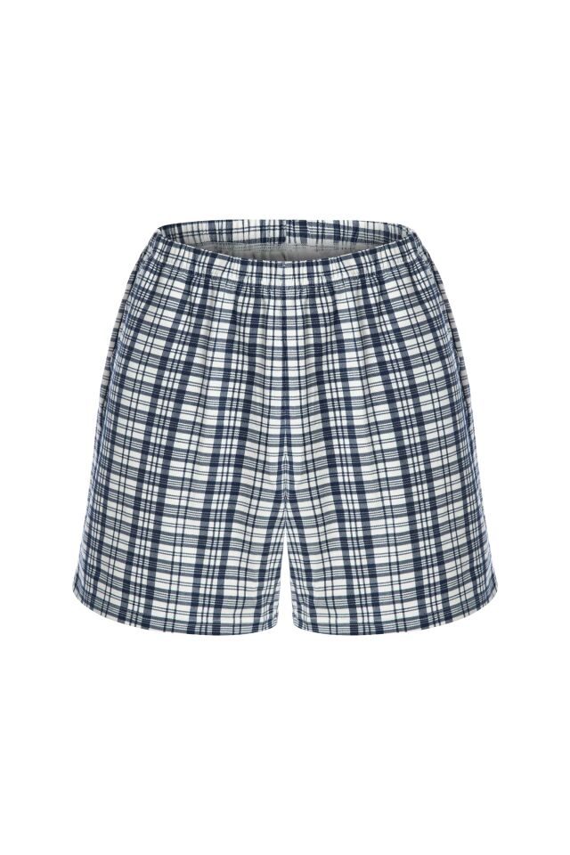 Erkek Kol Ekose Desenli Cepli Şort Takım M - Ekru - Gri