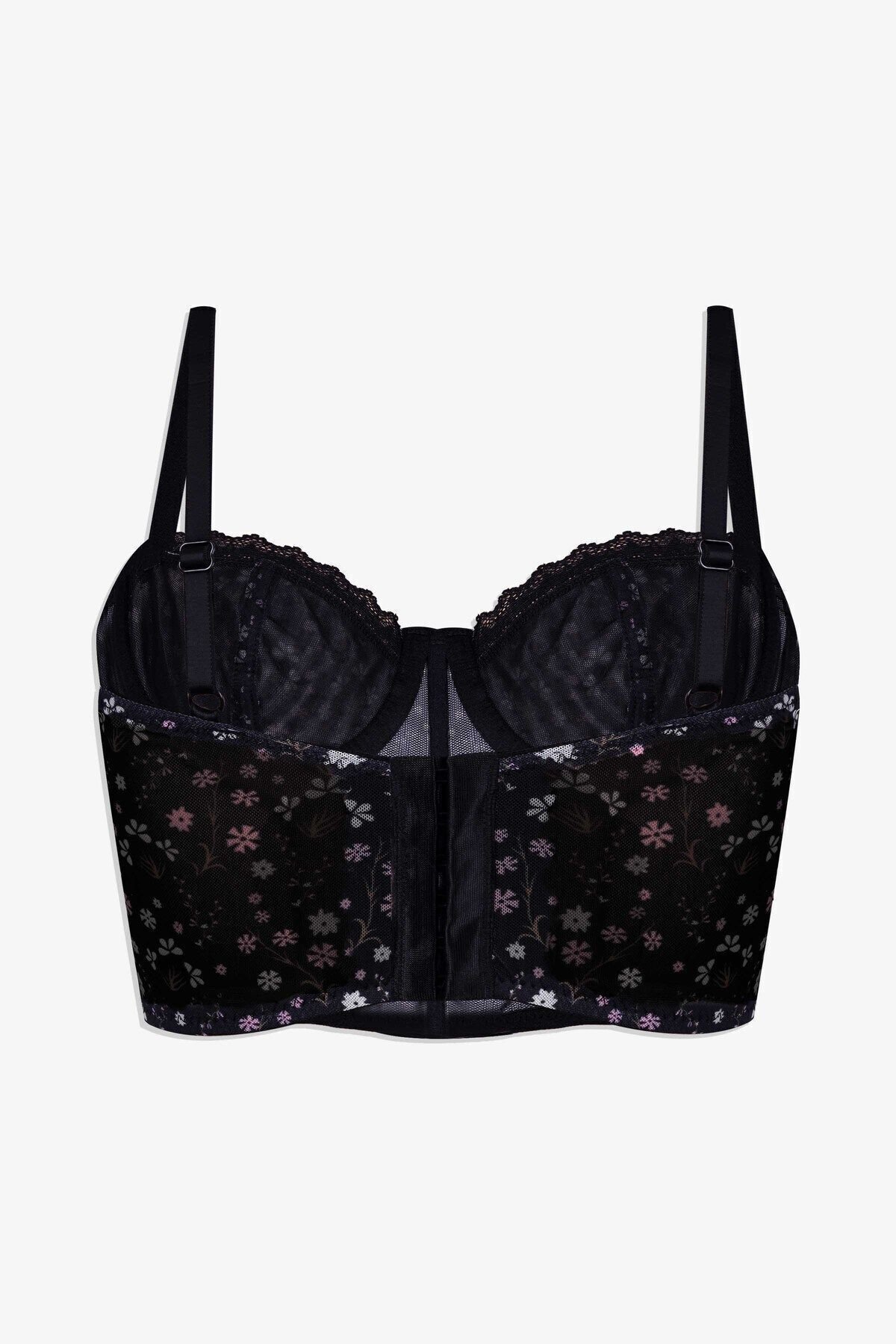 Kadın Çiçekli Desenli Dolgusuz Agraflı Korse Crop Büstiyer Pembe Çiçekli - 75B - Pembe Çiçekli - 75B