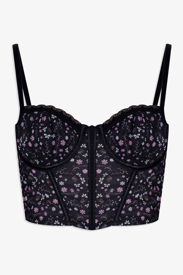 Kadın Çiçekli Desenli Dolgusuz Agraflı Korse Crop Büstiyer Pembe Çiçekli - 75B - Pembe Çiçekli - 75B