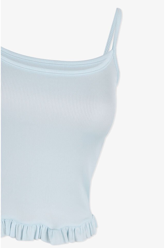 Kadın İnce Askılı Fırfır Şortlu Pijama Takımı Bebe Mavisi - M