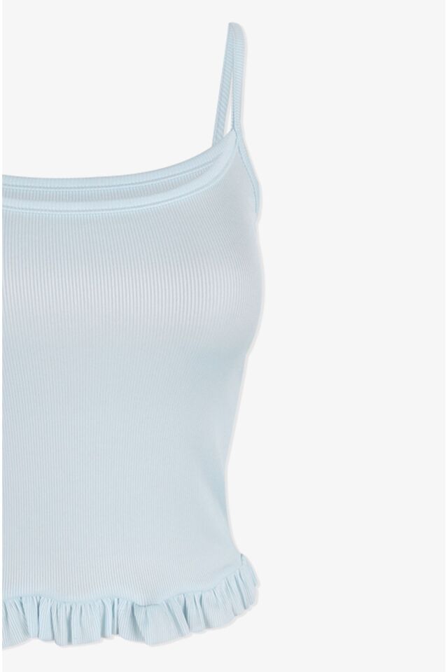 Kadın İnce Askılı Fırfır Şortlu Pijama Takımı Bebe Mavisi - XL