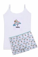 Kız Çocuk Tavşan Baskılı Pamuklu Atlet Boxer Takım