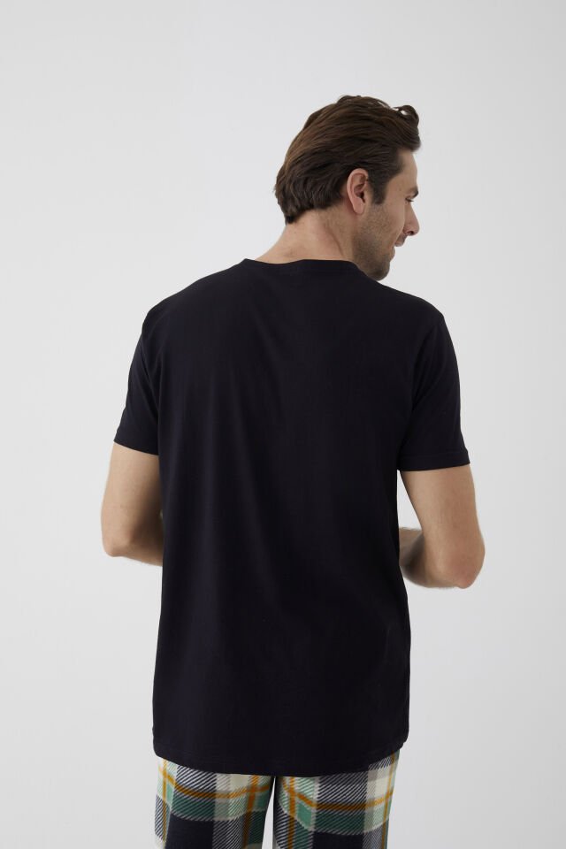 Erkek Pamuklu V Yaka Kısa Kollu Tişört Siyah - XL