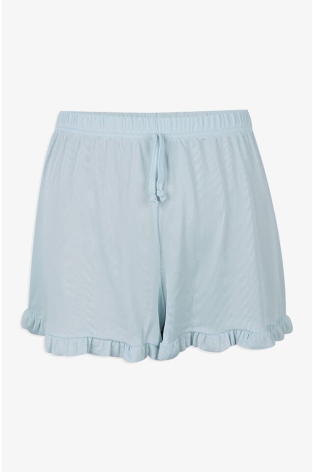 Kadın İnce Askılı Fırfır Şortlu Pijama Takımı Bebe Mavisi - L