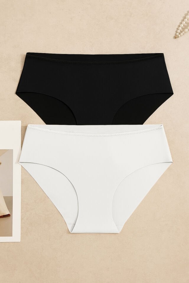 2’li Lazer Kesim Dikişsiz Basic Iz Yapmaz Külot KO5500LZR-1 Siyah-Beyaz - S/M - KO5500LZR-1 Siyah-Beyaz - S/M