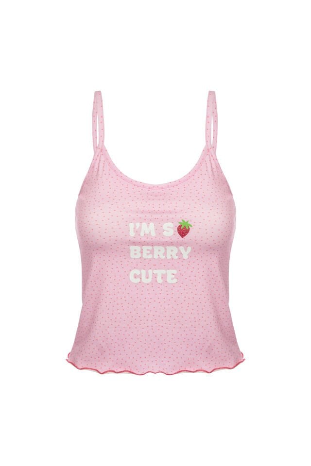 Kadın İnce Askılı Desenli Pamuklu Şortlu Pijama Takımı Pembe - XL