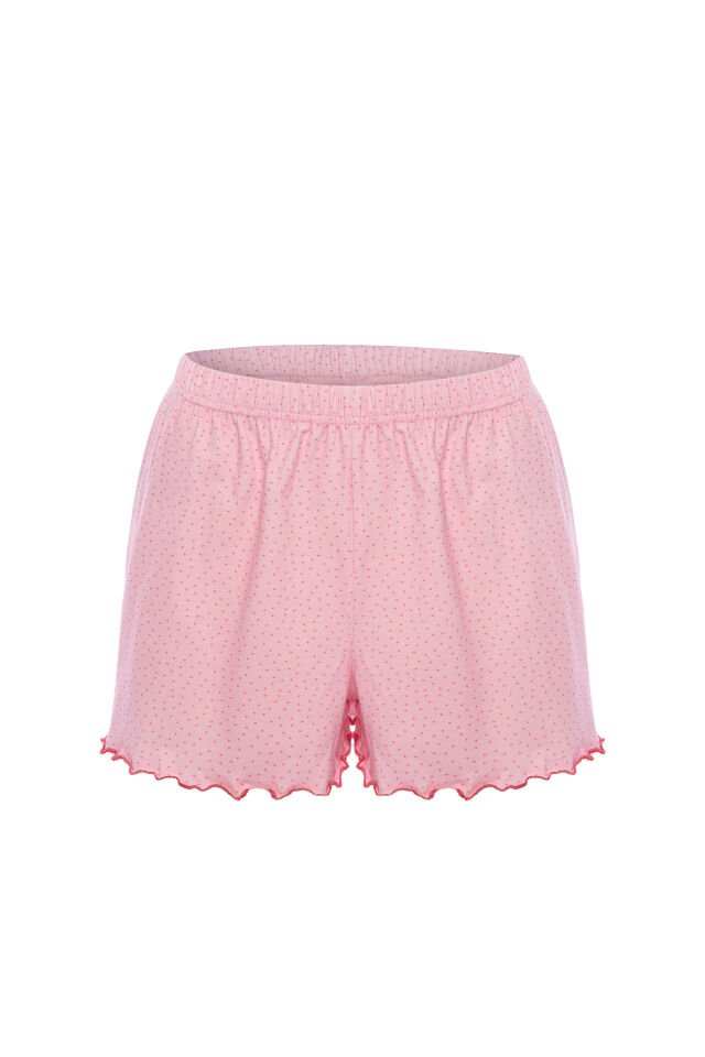 Kadın İnce Askılı Desenli Pamuklu Şortlu Pijama Takımı Pembe - XL
