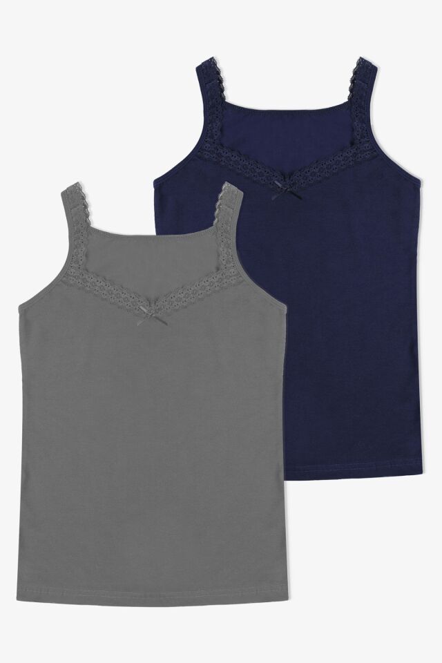 Kadın 2'li Dantel Detaylı Atlet Lacivertgri - L/XL