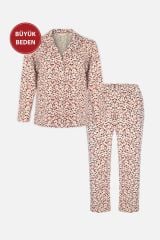 Kadın Minik Leopar Desenli Curve Büyük Beden Battal Pamuklu Pijama Takımı