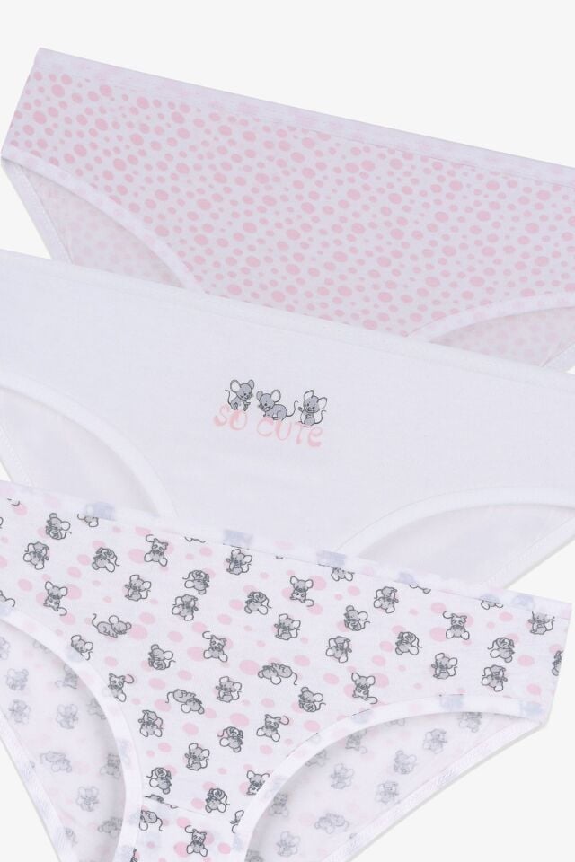 Kız Çocuk 3'lü Sevimli Fare Desenli Slip 1050-134 - 7-9 Yaş - 1050-134 - 7-9 Yaş