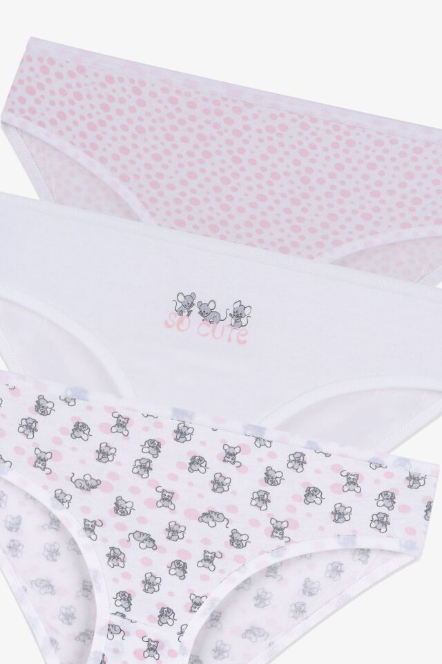 Kız Çocuk 3'lü Sevimli Fare Desenli Slip 1050-134 - 9-11 Yaş - 1050-134 - 9-11 Yaş