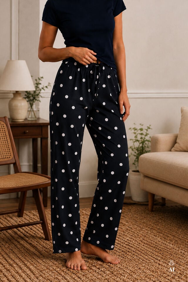 Kadın 2'li Pamuklu Uzun Pijama Altı Siyah - Beyaz - 2XL