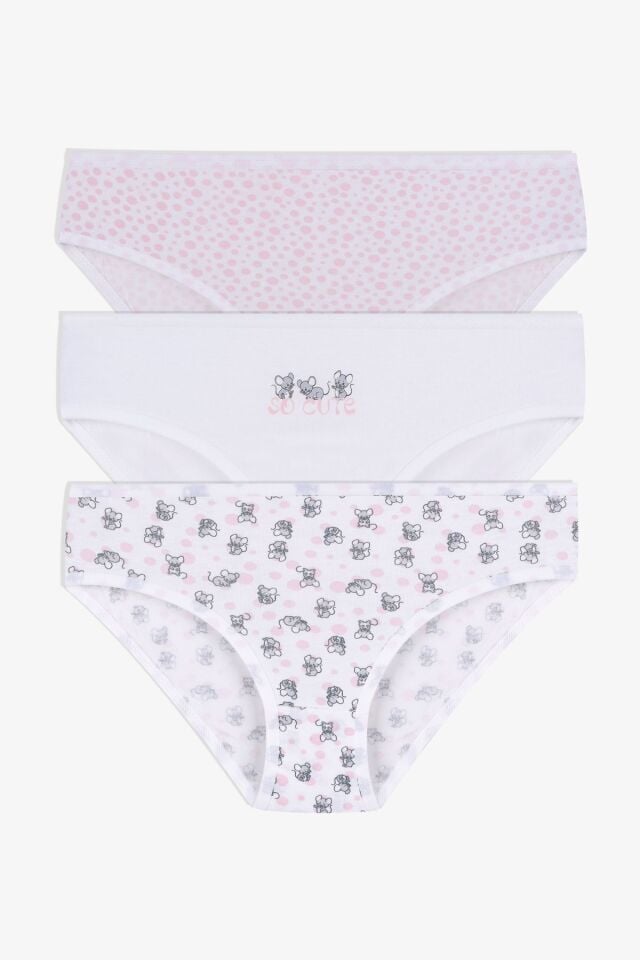 Kız Çocuk 3'lü Sevimli Fare Desenli Slip 1050-134 - 3-4 Yaş - 1050-134 - 3-4 Yaş