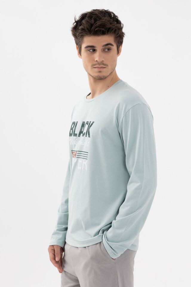Erkek Pamuklu Basic Uzun Kollu Baskılı ve Cep Detaylı Pijama Takımı