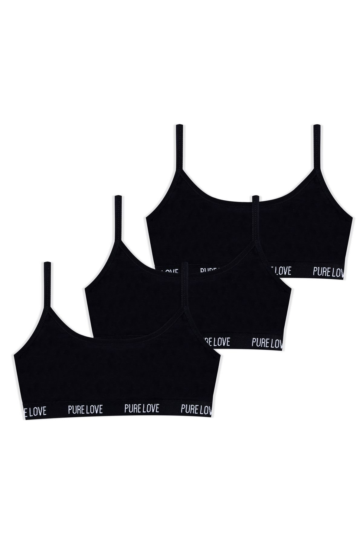 Kız Çocuk 3'lü İp Askılı Yarım Atlet 2014-22 Siyah - 11-13 Yaş