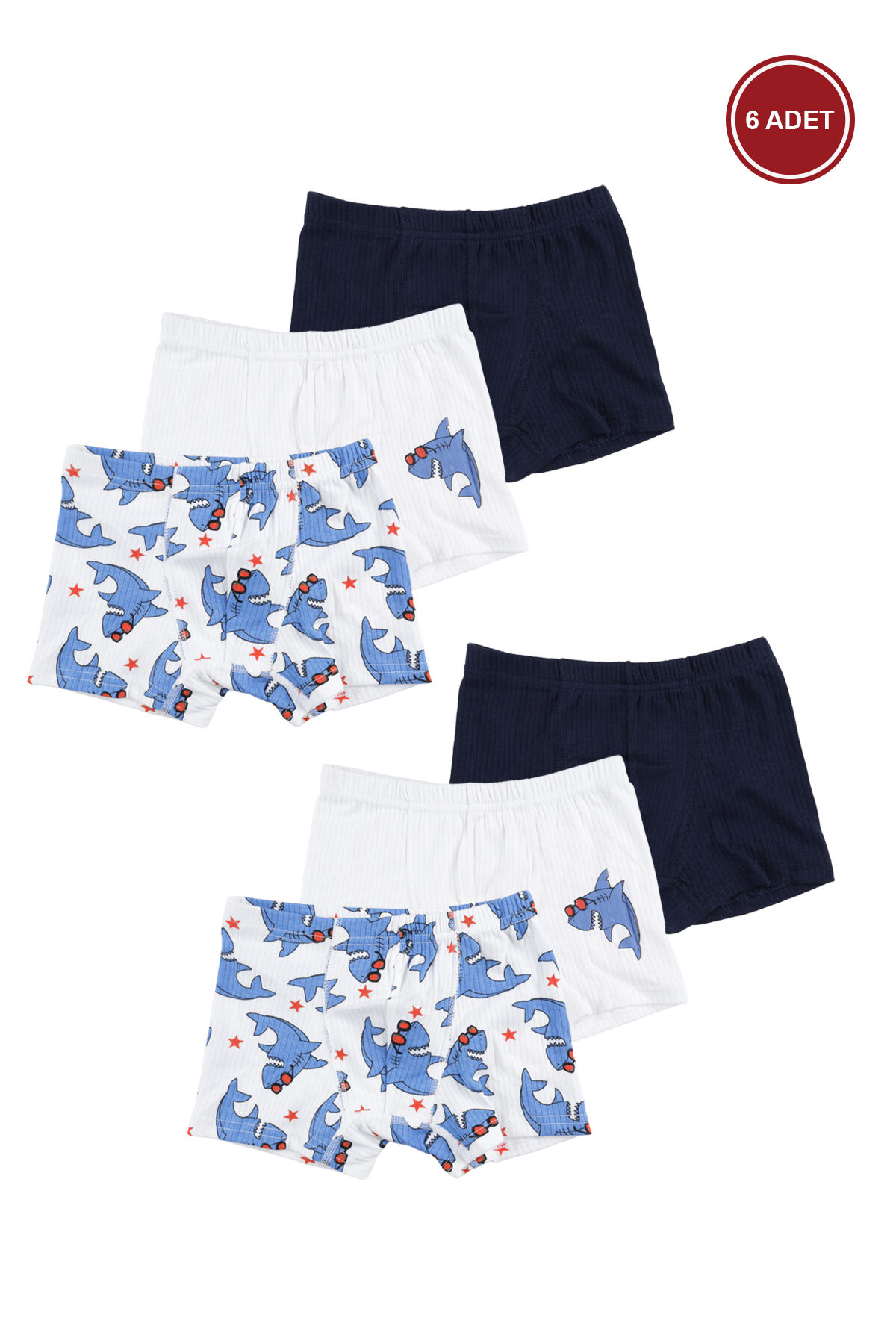 Erkek Çocuk Pamuklu Fitilli 6'lı Desenli Boxer