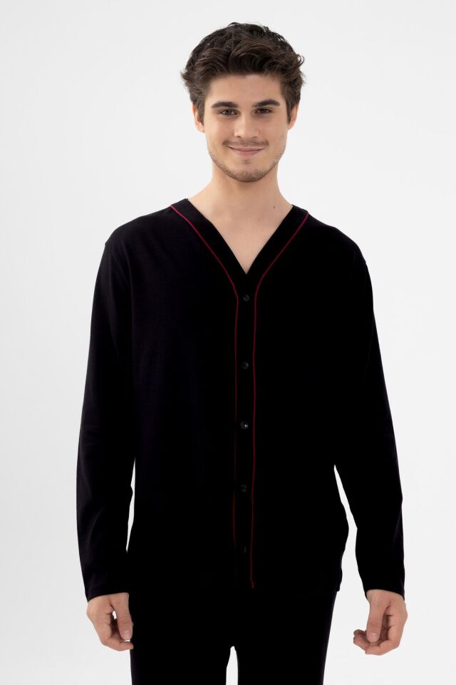 Erkek Pamuklu, Likralı, Düğmeli ve Cep Detaylı Pijama Takımı