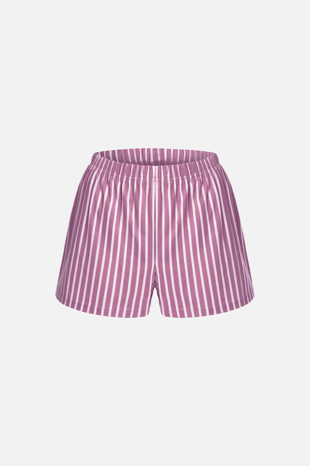 Kadın Pamuklu Yandan Bağlamalı Büzgülü Şortlu Pijama Takımı Mor - Ekru - S
