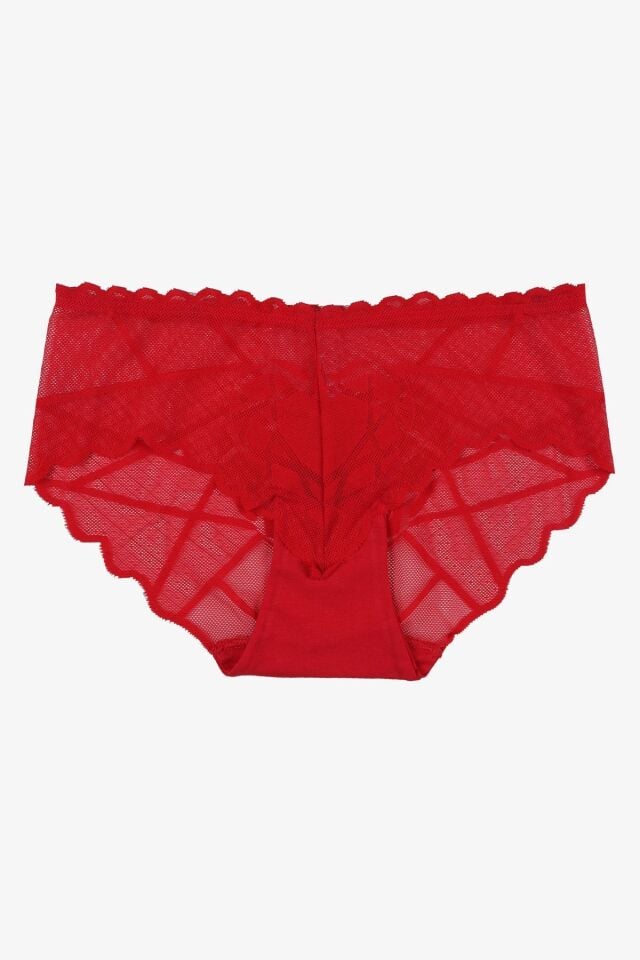 Sevgililer Günü Temalı Kadın 3'lü Kalp Detaylı Dantelli Külot Siyahkırmızıcagla - M