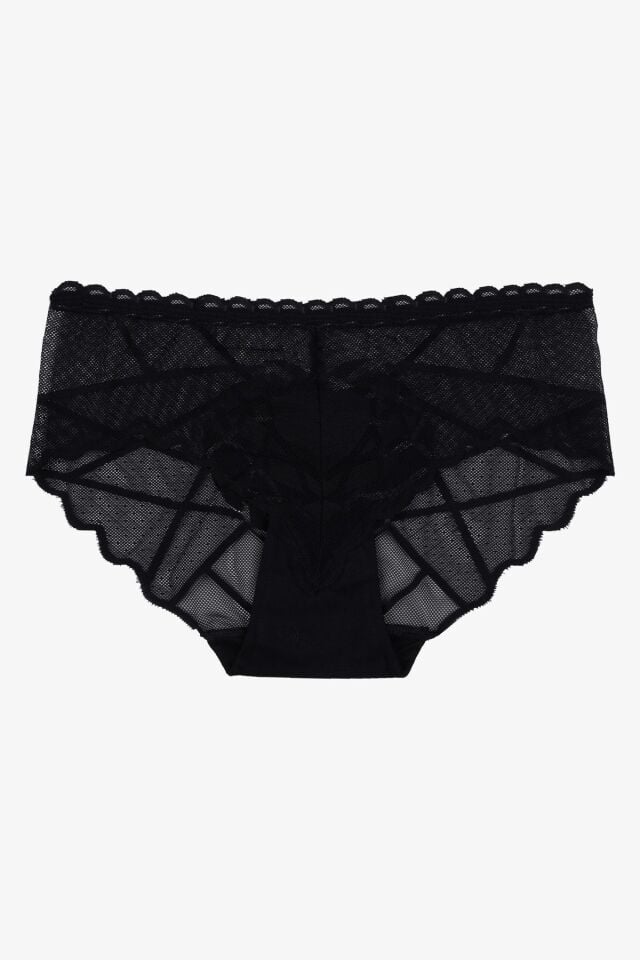 Sevgililer Günü Temalı Kadın 3'lü Kalp Detaylı Dantelli Külot Siyahkırmızıcagla - M