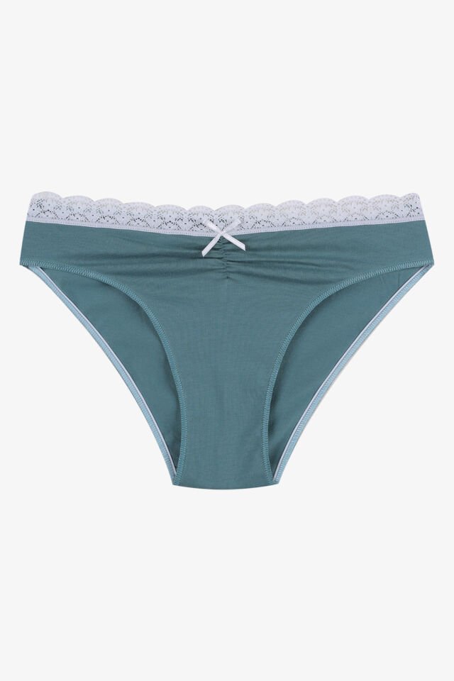 Kadın Ön Bel Dantelli Büzgülü ve Fiyonk Detaylı Lastikli Külot 7'li XL - Mor - Gri