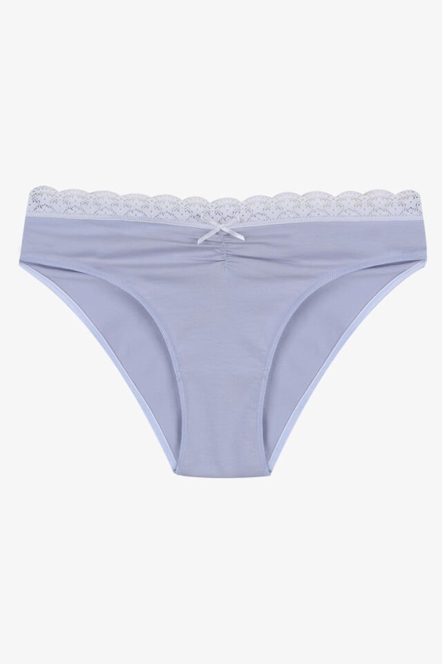 Kadın Ön Bel Dantelli Büzgülü ve Fiyonk Detaylı Lastikli Külot 7'li XL - Mor - Gri