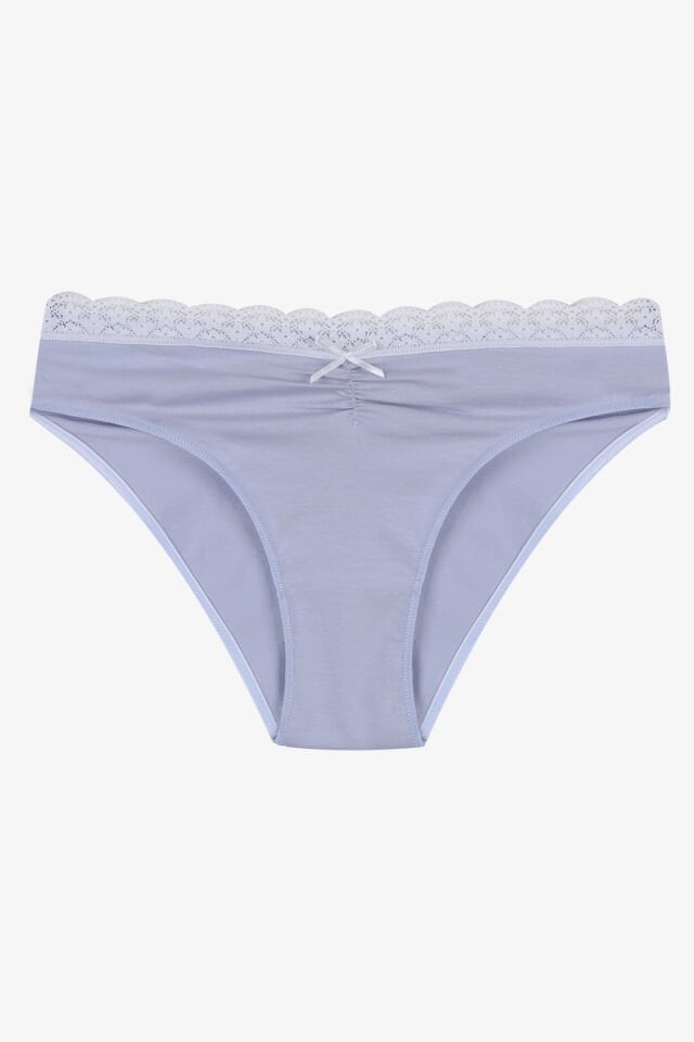 Kadın Ön Bel Dantelli Büzgülü ve Fiyonk Detaylı Lastikli Külot 7'li XL - Mor - Gri