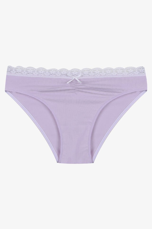 Kadın Ön Bel Dantelli Büzgülü ve Fiyonk Detaylı Lastikli Külot 7'li XL - Mor - Gri