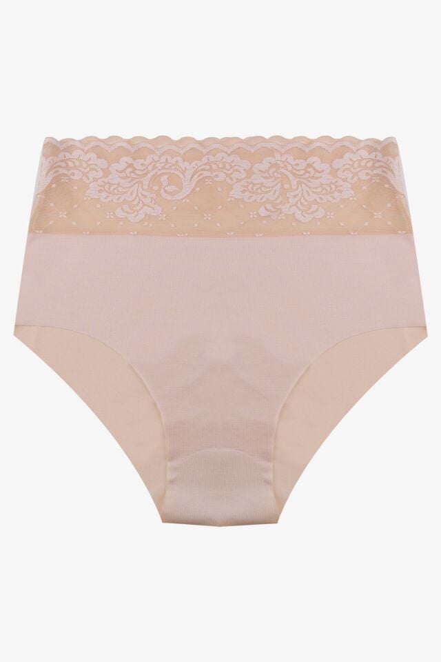 Kadın 3'lü Yüksek Bel Dantel Detaylı Külot Siyah - Ten - L/XL