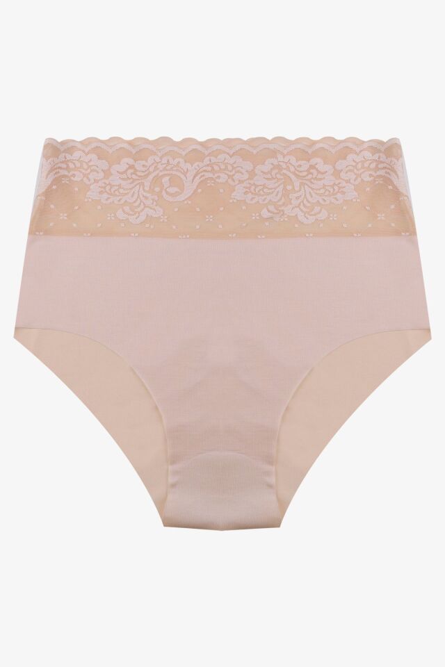 Kadın 3'lü Yüksek Bel Dantel Detaylı Külot Siyah - Ten - L/XL