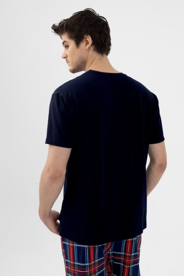 Erkek Kısa Kollu Pamuklu Ekose Desenli Pijama Takımı KO60103 Ekose Desen - S