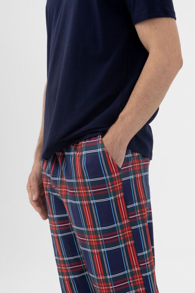 Erkek Kısa Kollu Pamuklu Ekose Desenli Pijama Takımı KO60103 Ekose Desen - S