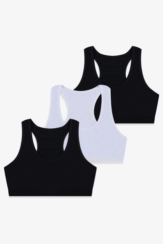 Kadın 3'lü Kalın Askılı Yarım Büstiyer Siyahbeyazsiyah - S